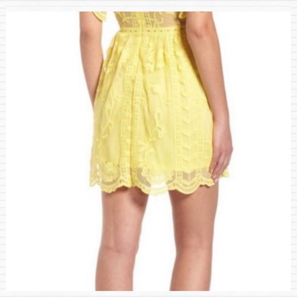 Socialite Yellow Lace Sheer Mini Dress - Picture 2 of 11